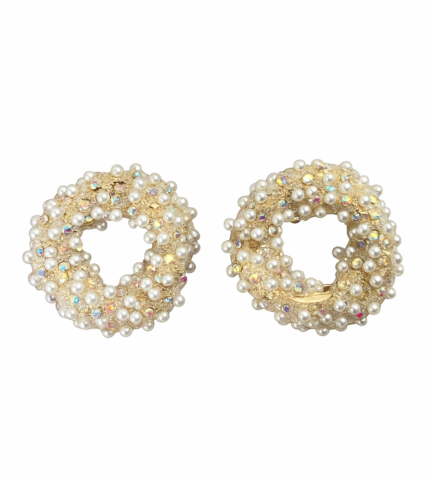 Pendientes Dorados con Perlas y Brillos