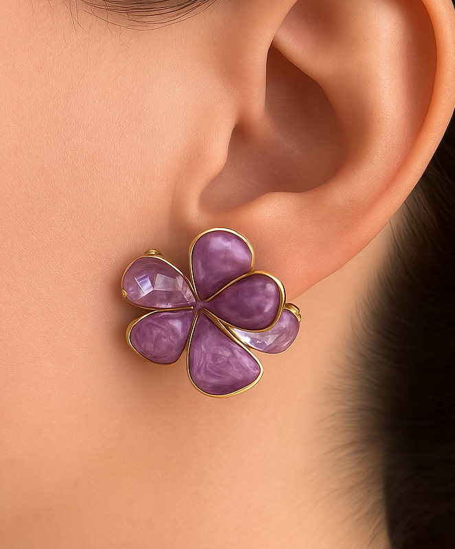 Pendientes Flor Lila con Cristal