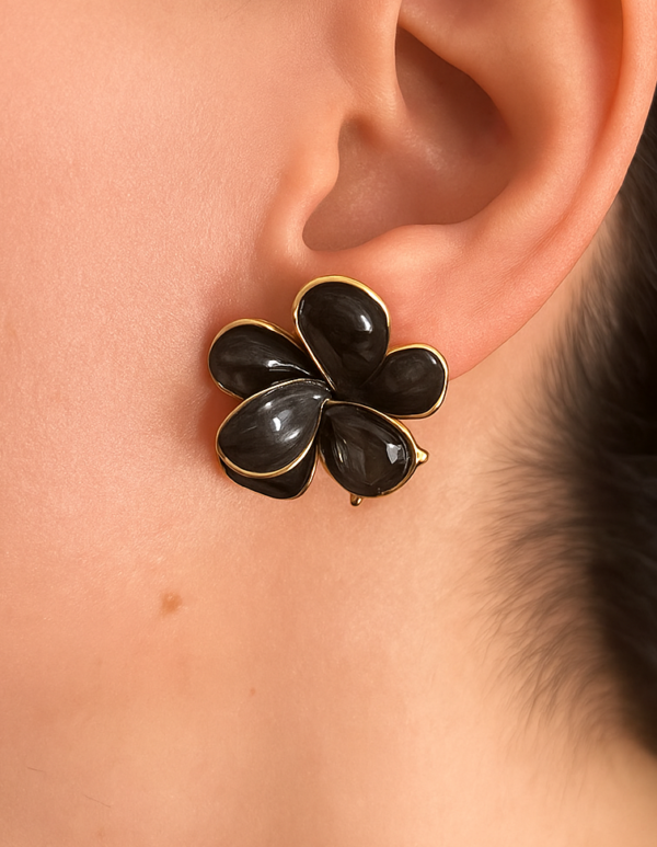 Pendientes Flor Negra con Cristal