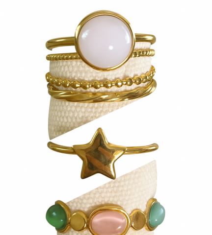 Pack de Anillos Dorados Ajustables "Anillos de acero inoxidable dorado, resistentes, elegantes y ajustables a cualquier talla.