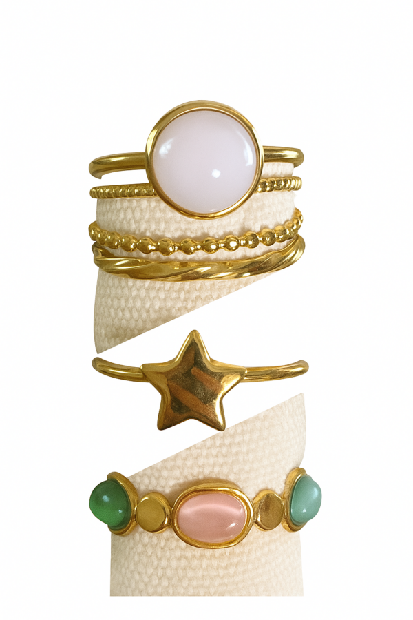 Pack de Anillos Dorados Ajustables "Anillos de acero inoxidable dorado, resistentes, elegantes y ajustables a cualquier talla.